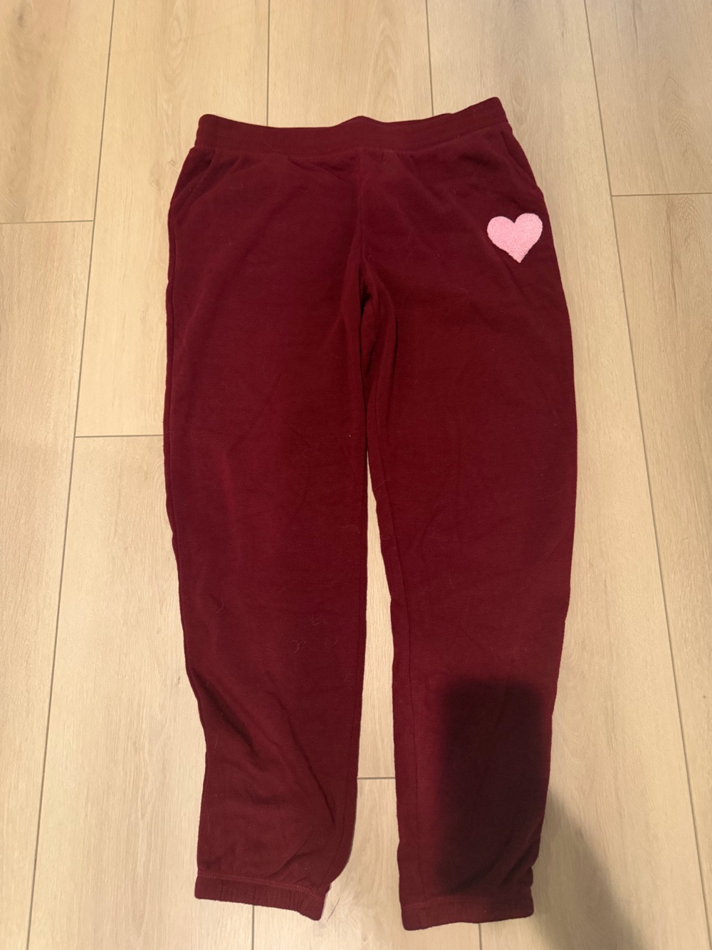 Women’s Burgundy Heart Sweatpants - Soft Cozy Bottoms